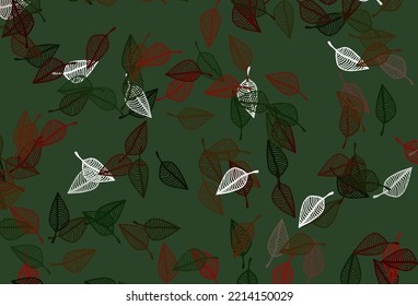 Light Green, Red vector sketch cover. Pattern with gradient colorful leaves in natural style. The best blurred design for your business.