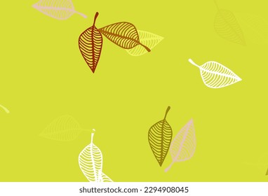 Patrón de dibujo vectorial rojo, verde claro. Una vaga ilustración abstracta con hojas al estilo de los garabatos. Patrón para papeles pintados y libros de colorido.