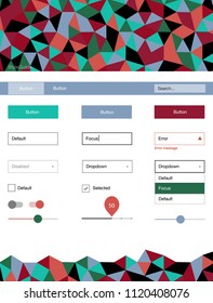 Light Green, Red vector style guide with triangles. Web ui kit with abstract gradient triangles in its header. This template you can use for websites.