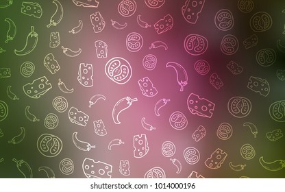 Light Green, Red vector template with organic meal. Decorative shining illustration with food on abstract template. Pattern for menu of cafes, bars, restaurants.