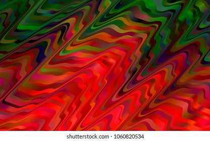 Light Green, Red vector template with bent lines. A sample with blurred bubble shapes. A new texture for your  ad, booklets, leaflets.