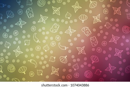Light Green, Red vector template with organic meal. Illustration with set of fresh food in doodle style. Doodle design for your business advert of cafes.
