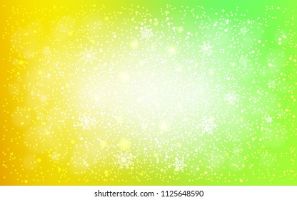 Light Green, Red vector template with ice snowflakes. Blurred decorative design in xmas style with snow. The pattern can be used for new year leaflets.