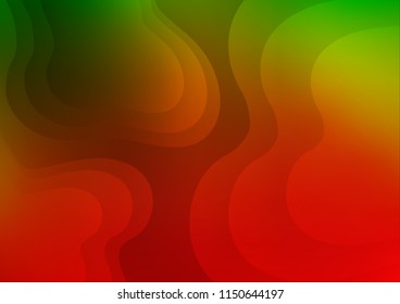 Light Green, Red vector template with bent lines. Blurred geometric sample with gradient bubbles.  Textured wave pattern for backgrounds.
