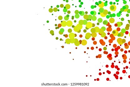 Light Green, Red vector template with spots. Glitter abstract illustration with blurred drops of rain. Pattern of water, rain drops.