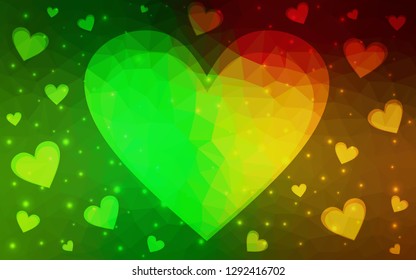Light Green, Red vector  template with doodle hearts. Hearts on blurred abstract background with colorful gradient. Pattern for valentine's ad, booklets.