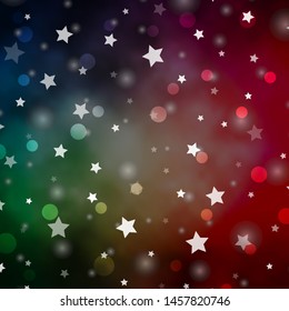 Light Green, Red vector template with circles, stars. Illustration with set of colorful abstract spheres, stars. Design for wallpaper, fabric makers.