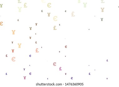 Light Green, Red vector template with EUR, JPY, GBP. Modern abstract illustration with symbols of money. Smart design for your business advert of economic, wealth.