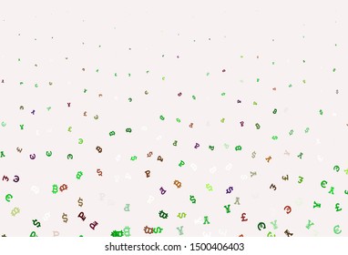 Light Green, Red vector template with currency. Shining colored illustration with currency signs. Pattern for trader ads, booklets, leaflets.