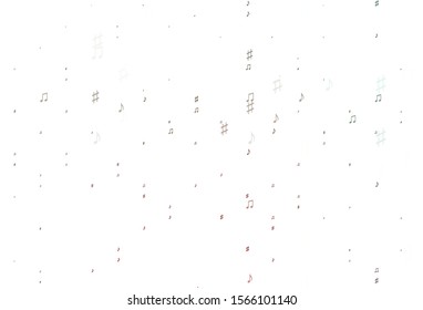 Light Green, Red vector template with musical symbols. Abstract illustration with colorful symbols of melody. Template for fasion magazines.