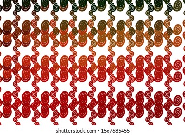 Light Green, Red vector template with lines, ovals. A vague circumflex abstract illustration with gradient. Textured wave pattern for backgrounds.