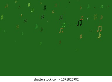 Light Green, Red vector template with musical symbols. Decorative design in abstract style with music shapes. Template for fasion magazines.