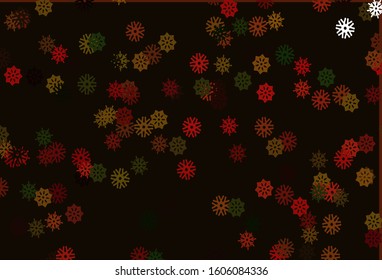Light Green, Red vector template with ice snowflakes. Blurred decorative design in xmas style with snow. New year design for your ad, poster, banner.