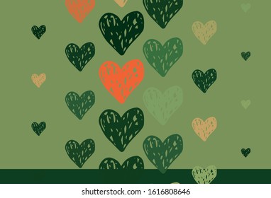 Light Green, Red vector template with doodle hearts. Smart illustration with gradient hearts in valentine style. Pattern for marriage gifts, congratulations.