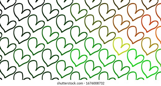 Light Green, Red vector template with doodle hearts. Beautiful colored illustration with hearts in celebration style. Pattern for carnival, festival romantic leaflets.