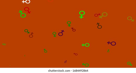 Light Green, Red vector template with businesswoman signs. Illustration with signs of women's strength and power. New design for your web apps.