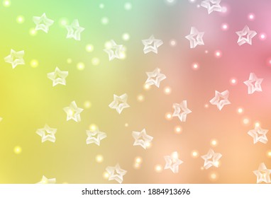 Light Green, Red vector template with sky stars. Blurred decorative design in simple style with stars. Pattern for futuristic ad, booklets.