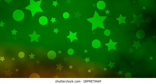 Light Green, Red vector template with circles, stars. Abstract design in gradient style with bubbles, stars. Design for textile, fabric, wallpapers.