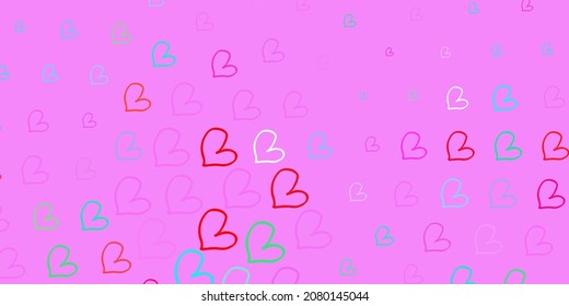 Light Green, Red vector template with doodle hearts. Colorful illustration with gradient feminism shapes. Background for International Women Day.