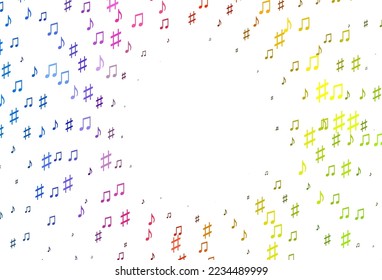 Light Green, Red vector template with musical symbols. Isolated colorful music keys on abstract background. Modern design for wallpapers.