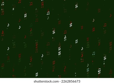 Hellgrüne, rote Vektorvorlage mit musikalischen Symbolen. Dekoratives Design im abstrakten Stil mit Musikformen. Muster für Schulwerbung, Broschüren.