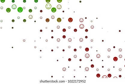Light Green, Red vector texture with happy smiles. Illustration with set of smiles in simple style. Template for cheerful greeting postcards.