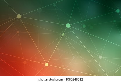 Light Green, Red vector texture with disks, lines. Glitter abstract illustration with connection of triangle structure. Pattern can be used as texture of wallpapers.