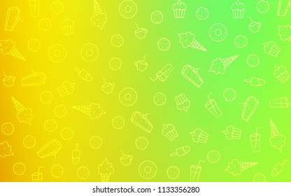 Light Green, Red vector texture with sweets, candies. Illustration with set of sweet food in doodle style. Design for ad, poster, banner of cafes or restaurants.