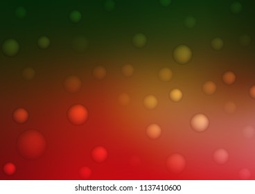 Light Green, Red vector texture with disks. Glitter abstract illustration with blurred drops of rain. Completely new template for your brand book.