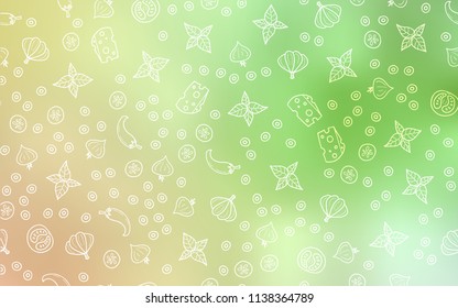 Light Green, Red vector texture with delicious snacks. Beautiful colored illustration with food in doodle style. Pattern for menu of cafes, bars, restaurants.