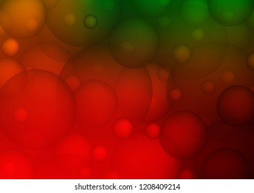 Light Green, Red vector texture with disks. Glitter abstract illustration with blurred drops of rain. Completely new template for your brand book.