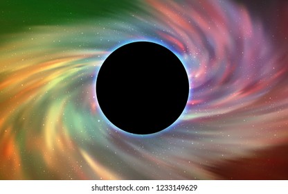 Light Green, Red vector texture with a black hole, galaxy. Colorful black hole with shining night sky stars. Backdrop for ads, leaflets of Black Friday.