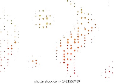 Light Green, Red vector texture with playing cards. Glitter abstract sketch with isolated symbols of playing cards. Template for business cards of casinos.