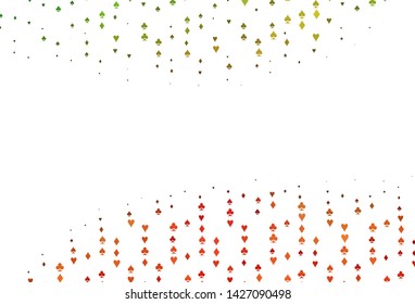Light Green, Red vector texture with playing cards. Shining illustration with hearts, spades, clubs, diamonds. Design for ad, poster, banner of gambling websites.