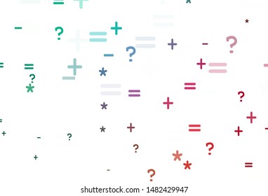 Light Green, Red vector texture with mathematic symbols. Colored mathematic signs with gradient on white background. Pattern for school, grammar websites.