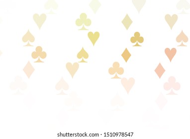 Light Green, Red vector texture with playing cards. Glitter abstract sketch with isolated symbols of playing cards. Template for business cards of casinos.