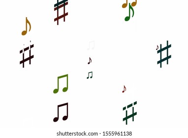 Light Green, Red vector texture with musical notes. Isolated colorful music keys on abstract background. Pattern for websites of musitians.
