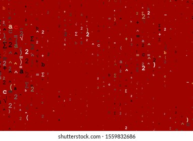 Light Green, Red vector texture with mathematic symbols. Blurred design in simple style with collection of numerals. Pattern for school, grammar websites.