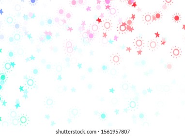 Light Green, Red vector texture with small stars, suns. Glitter abstract illustration with colored stars, suns. Pattern for astrology websites.