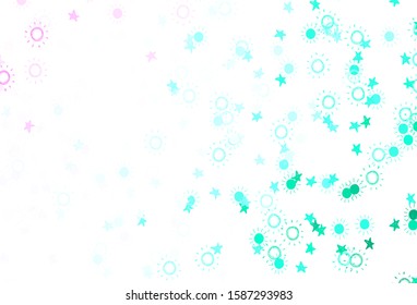 Light Green, Red vector texture with small stars, suns. Shining colored illustration with stars, suns. Template for cosmic backgrounds.