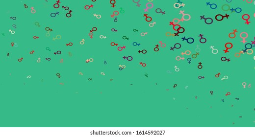 Light Green, Red vector texture with women's rights symbols. Colorful feminism symbols with a gradient in modern style. Sample for your web designers.