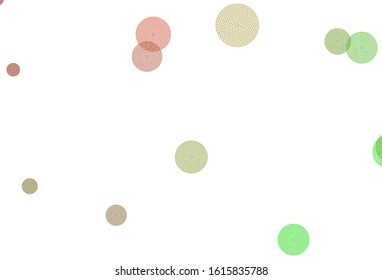 Light Green, Red vector texture with disks. Beautiful colored illustration with blurred circles in nature style. Pattern for ads, leaflets.