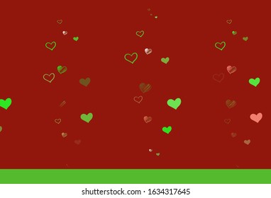 Light Green, Red vector texture with lovely hearts. Decorative design with hearts in simple style . Design for celebrating of Valentine Day.