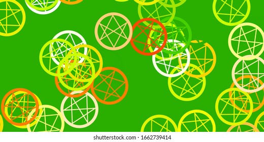Light Green, Red vector texture with religion symbols. Colorful mystic symbols with a gradient in ancient style. Background for esoteric, mystic designs.
