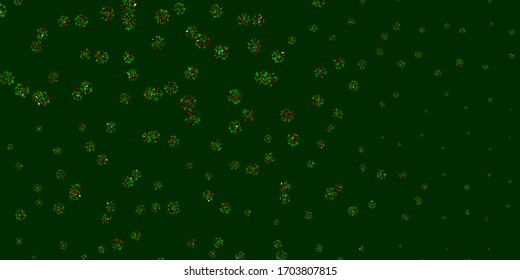 Light Green, Red vector texture with bright snowflakes. Colorful abstract illustration with snowflakes. New year background.