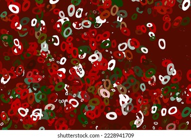 Verde claro, textura vectorial roja con discos. Ilustración con un conjunto de círculos abstractos de colores brillantes. Plantilla para su libro de marca.