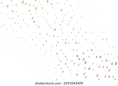 Light Green, Red vector texture with musical notes. Abstract illustration with colorful symbols of melody. Pattern for websites of musitians.