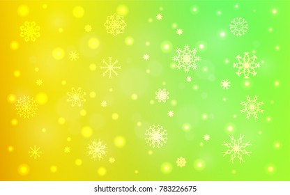 Light Green, Red vector texture with colored snowflakes. Decorative shining illustration with snow on abstract template. The pattern can be used for new year leaflets.