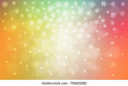 Light Green, Red vector texture with colored snowflakes. Shining colored illustration with snow in christmas style. The pattern can be used for new year ad, booklets.