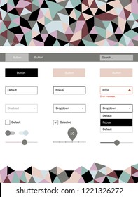 Light Green, Red vector ui ux kit in triangular style. Simple Material Design Kit with colorful mosaic of triangles. Simple colorful design for websites.